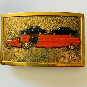 Vintage Knight Leather Goods Co Semi Truck Hauler Tow Gold Toned Belt Buckle